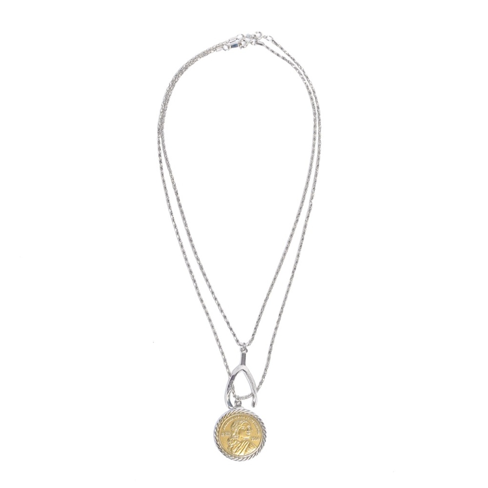 Layered Coin Necklace Wishbone Sacagawea Dollar
